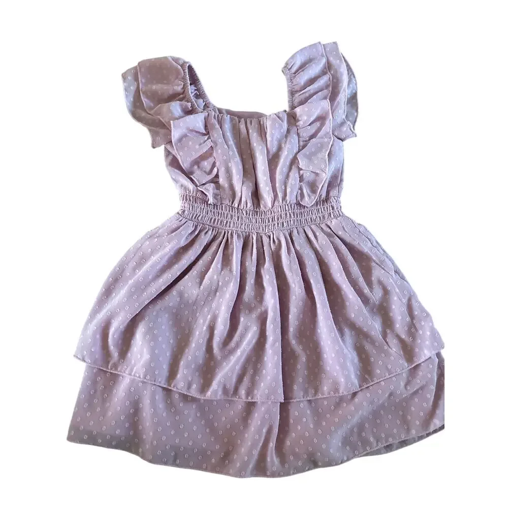 Cat & Jack Girls Size S 6/7 purple Swiss Dot Ruffle Tiered Dress